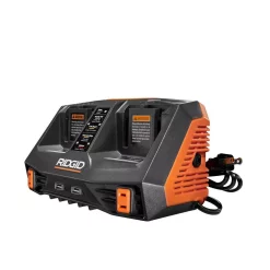 Power Tool Battery Chargers RIDGID 18-Volt Dual Port Dual Chemistry Sequential Charger With Dual USB Ports