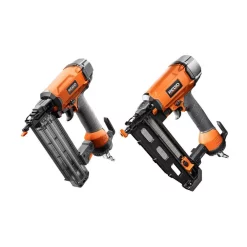 Nail Guns RIDGID 18-Gauge 2-1/8 In. Brad Nailer And 16-Gauge 2-1/2 In. Straight Finish Nailer Kit
