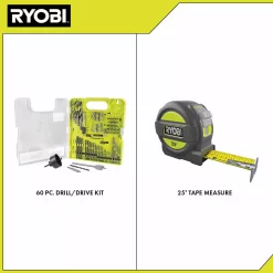 Drill Bits RYOBI Multi-Material Drill And Drive Kit (60-Piece) With BONUS 25FT Tape Measure -Deals Power Tool Accessories Store ryobi drill bit sets a98601g rtm25 40 1000