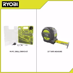 Drill Bits RYOBI Multi-Material Drill And Drive Kit (90-Piece) With BONUS 25FT Tape Measure -Deals Power Tool Accessories Store ryobi drill bit sets a98901g rtm25 a0 1000