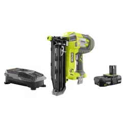 Nail Guns RYOBI 18-Volt ONE+ AirStrike 16-Gauge Cordless Straight Finish Nailer Kit With ONE+ 2.0 Ah Lithium-Ion Battery And Charger