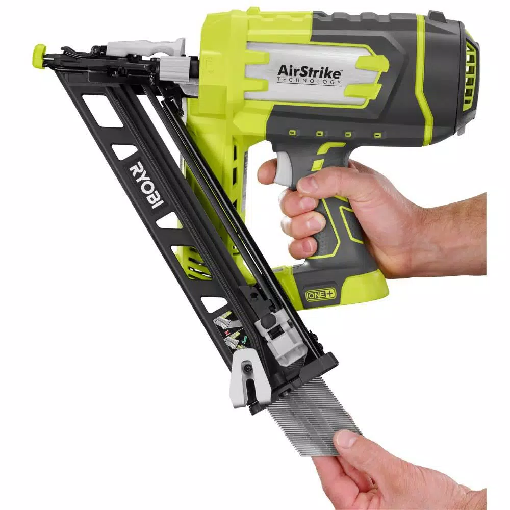 Nail Guns RYOBI 18-Volt ONE+ Lithium-Ion Cordless AirStrike 15-Gauge Angled Finish Nailer (Tool Only) With Sample Nails 7 Nail Guns RYOBI 18-Volt ONE+ Lithium-Ion Cordless AirStrike 15-Gauge Angled Finish Nailer (Tool Only) With Sample Nails - Image 5