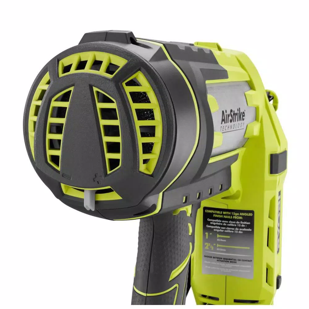 Nail Guns RYOBI 18-Volt ONE+ Lithium-Ion Cordless AirStrike 15-Gauge Angled Nailer Kit With ONE+ Lithium-Ion 2.0 Ah Battery And Charger 10 Nail Guns RYOBI 18-Volt ONE+ Lithium-Ion Cordless AirStrike 15-Gauge Angled Nailer Kit With ONE+ Lithium-Ion 2.0 Ah Battery And Charger - Image 8