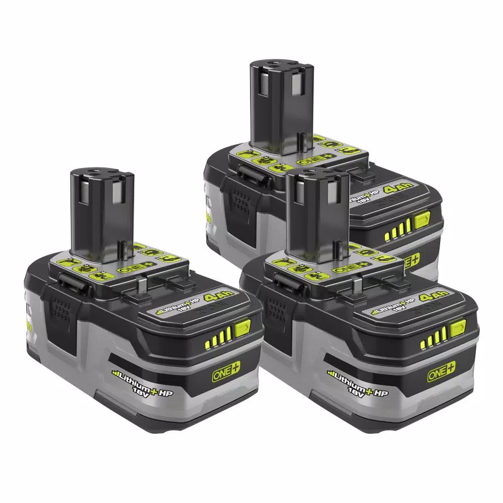 Power Tool Batteries RYOBI 18-Volt ONE+ Lithium-Ion 4.0 Ah LITHIUM+ HP High Capacity Battery 3-Pack 3 Power Tool Batteries RYOBI 18-Volt ONE+ Lithium-Ion 4.0 Ah LITHIUM+ HP High Capacity Battery 3-Pack
