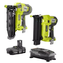 Nail Guns RYOBI 18-Volt ONE+ Lithium-Ion Cordless AirStrike 18-Gauge Brad Nailer And 16-Gauge Straight Nailer 2-Tool Combo Kit