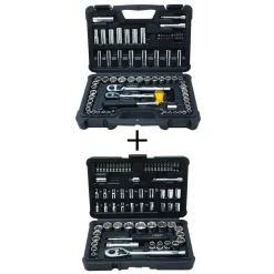 Hand Tool Sets Stanley 1/4 In. & 3/8 In. Drive Full Polish Chrome SAE & Metric Mechanic Tool Set (97-Piece) W/ Bonus Mechanic Tool Set (68pc)