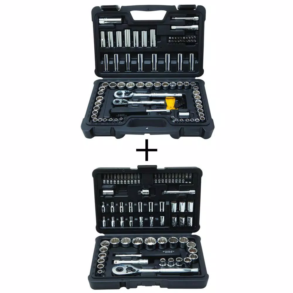 Hand Tool Sets Stanley 1/4 In. & 3/8 In. Drive Full Polish Chrome SAE & Metric Mechanic Tool Set (97-Piece) W/ Bonus Mechanic Tool Set (68pc) 3 Hand Tool Sets Stanley 1/4 In. & 3/8 In. Drive Full Polish Chrome SAE & Metric Mechanic Tool Set (97-Piece) W/ Bonus Mechanic Tool Set (68pc)