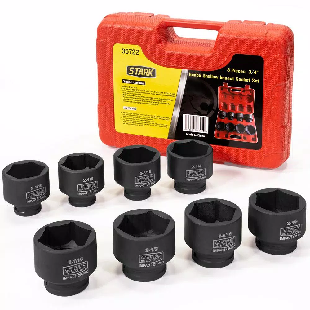 Hand Tool Sets Stark Jumbo 3/4 In. Drive SAE Shallow Impact Socket Set (8-Piece) 3 Hand Tool Sets Stark Jumbo 3/4 In. Drive SAE Shallow Impact Socket Set (8-Piece)