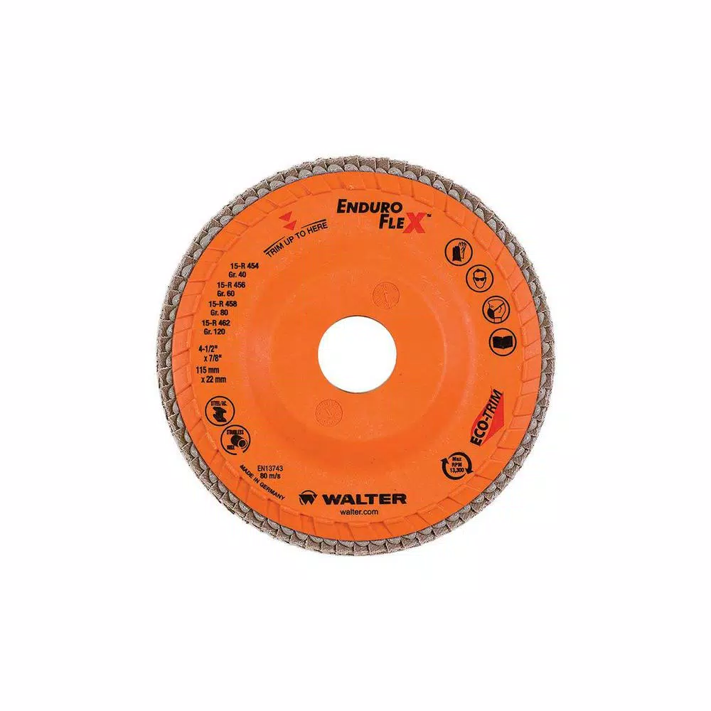 Abrasives WALTER SURFACE TECHNOLOGIES Enduro-Flex 4.5 In. X 7/8 In. Arbor GR60 The Longest Life Flap Disc (10-Pack) 3 Abrasives WALTER SURFACE TECHNOLOGIES Enduro-Flex 4.5 In. X 7/8 In. Arbor GR60 The Longest Life Flap Disc (10-Pack)