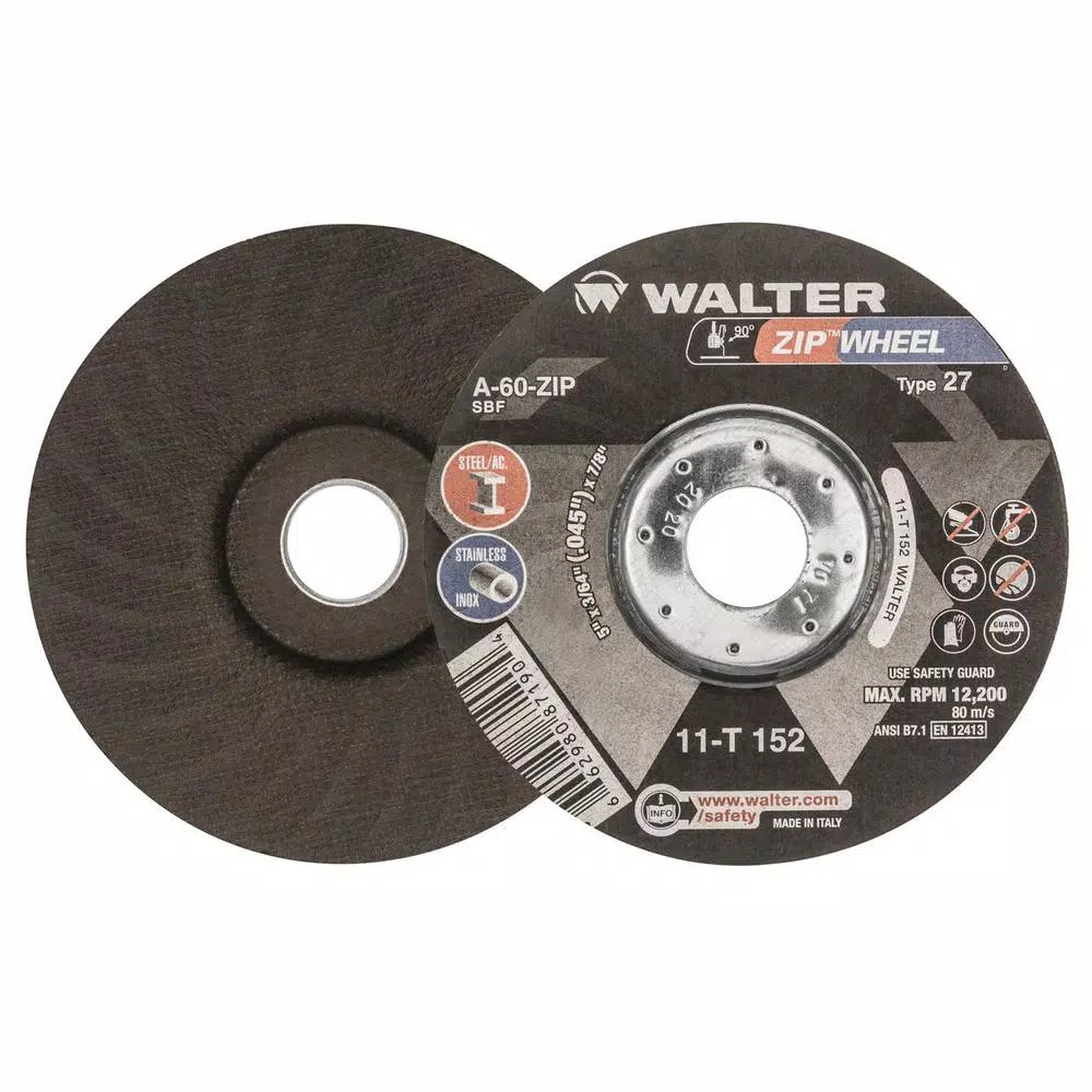 Abrasives WALTER SURFACE TECHNOLOGIES Zip Wheel 5 In. X 7/8 In. Arbor X 3/64 In. Highest Performing Cut-Off Wheel (25-Pack) 3 Abrasives WALTER SURFACE TECHNOLOGIES Zip Wheel 5 In. X 7/8 In. Arbor X 3/64 In. Highest Performing Cut-Off Wheel (25-Pack)