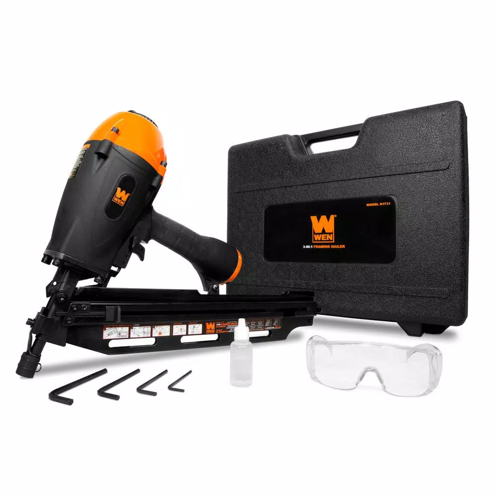 Nail Guns WEN 3-in-1 Pneumatic 21-Degree, 28-Degree And 34-Degree Framing Nailer With Carrying Case 3 Nail Guns WEN 3-in-1 Pneumatic 21-Degree, 28-Degree And 34-Degree Framing Nailer With Carrying Case