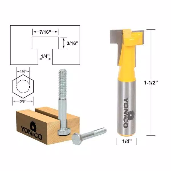 Woodworking Tool Accessories Yonico T Slot 7/16 In. Dia 1/4 In. Shank Carbide Tipped Router Bit 4 Woodworking Tool Accessories Yonico T Slot 7/16 In. Dia 1/4 In. Shank Carbide Tipped Router Bit - Image 2